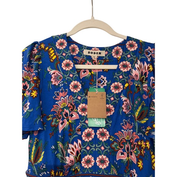 BODEN Blue Floral Print "Ellie Flutter Maxi Te Dress NWT - Picture 3 of 5